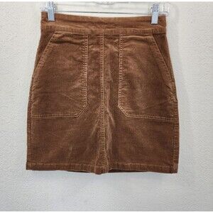 Warehouse Brown Corduroy Mini Skirt US 4 UK 8 A-Line Mod 70s Pockets Cotton